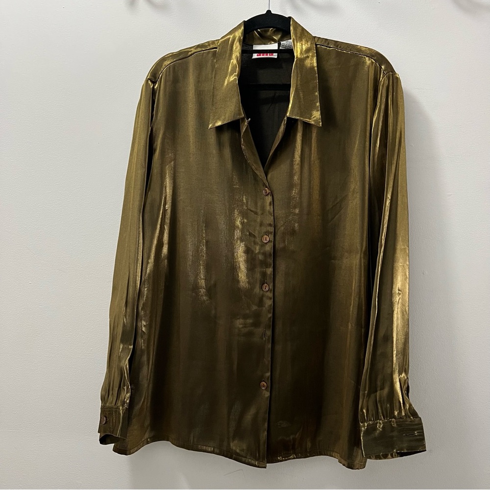 Gold metallic Button-Up Shirt